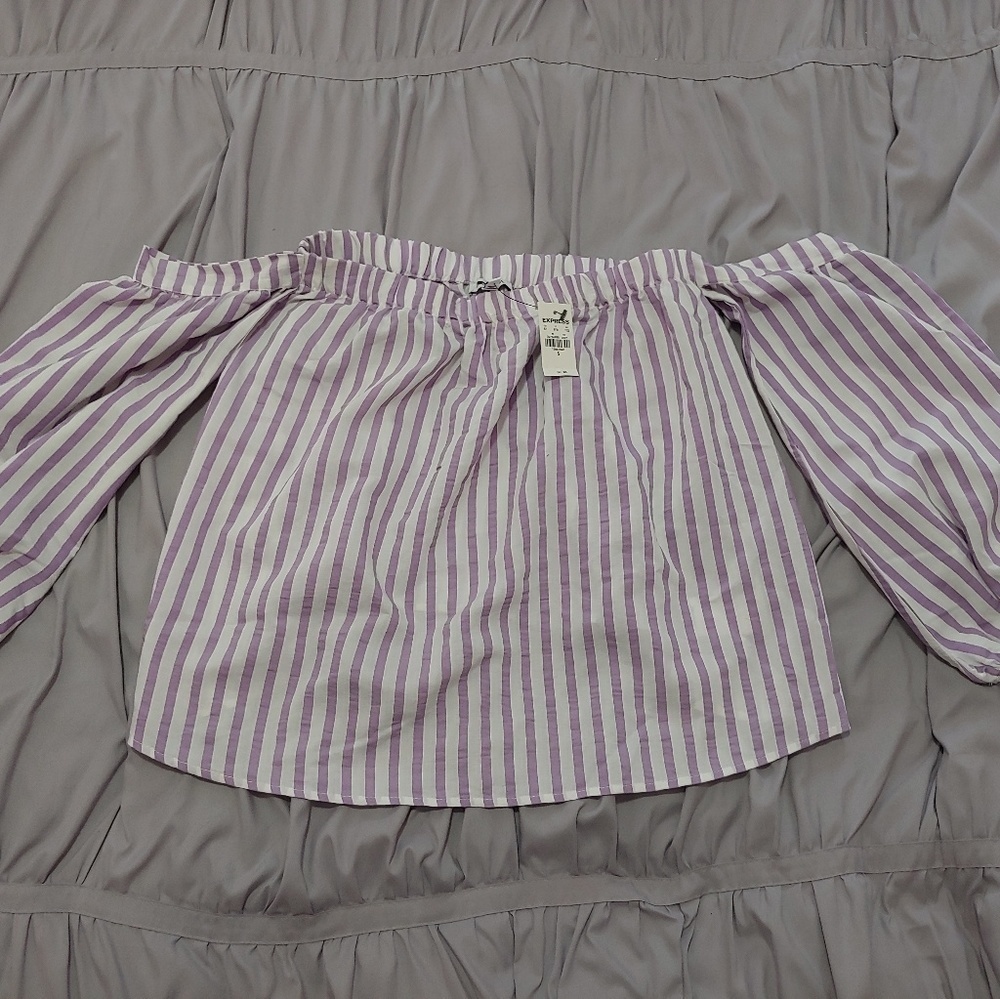 NWT Express off the shoulders purple/white blouse